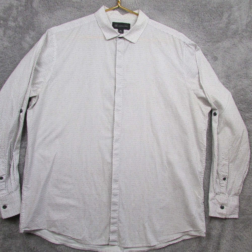INC International Concepts Shirt Mens XL White Stripe Cotton‎ Long Sleeve Dress